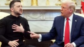 Presiden Amerika Serikat Donald Trump dan Presiden Ukraina Volodymyr Zelenskyy di Ruang Oval, Gedung Putih di Washington, D.C., 28 Februari 2025. (Dok. Voaindonesia.com)